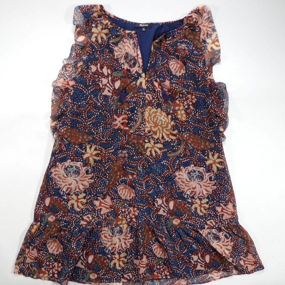 Madewell Navy Floral Midi Dress with Pink and Brown Accents